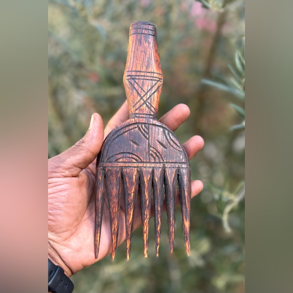VTG Hand Carved Afro Pick Comb 🪮 🇧🇯 Sz 8”x3”